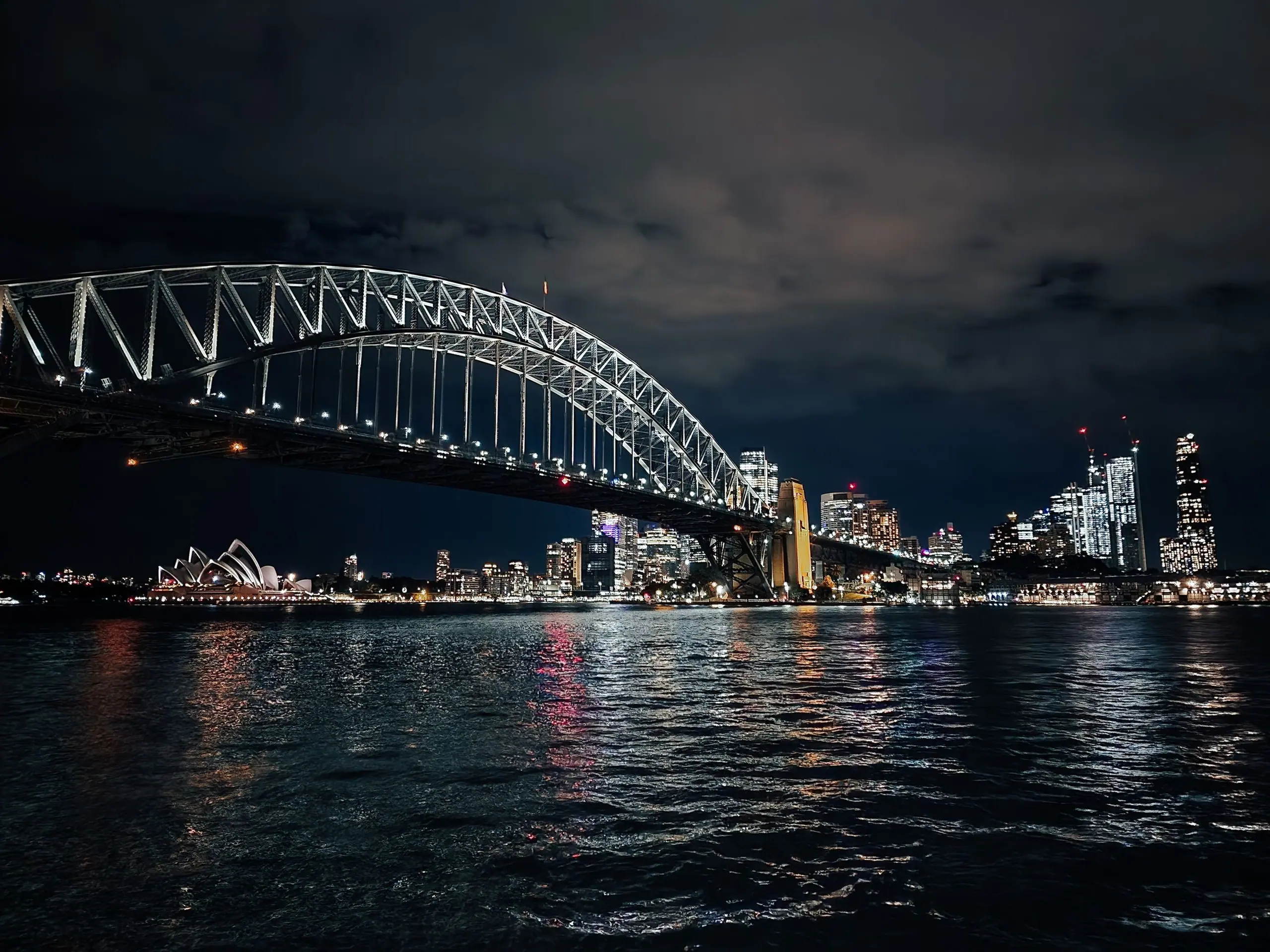 Sydney Harbour Bridge and city lights at night